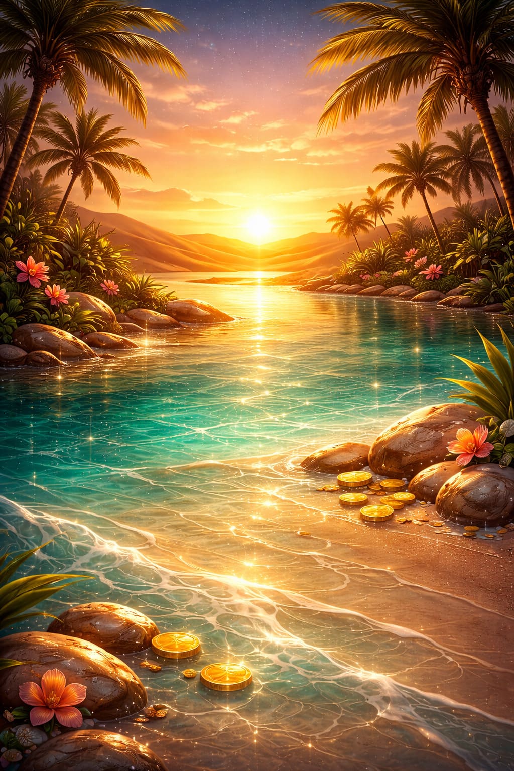 Premium scratch card cover art, desert dunes at sunset, glowing horizon, elegant trophy-inspired composition, warm cinematic light, glossy lottery card finish, no text